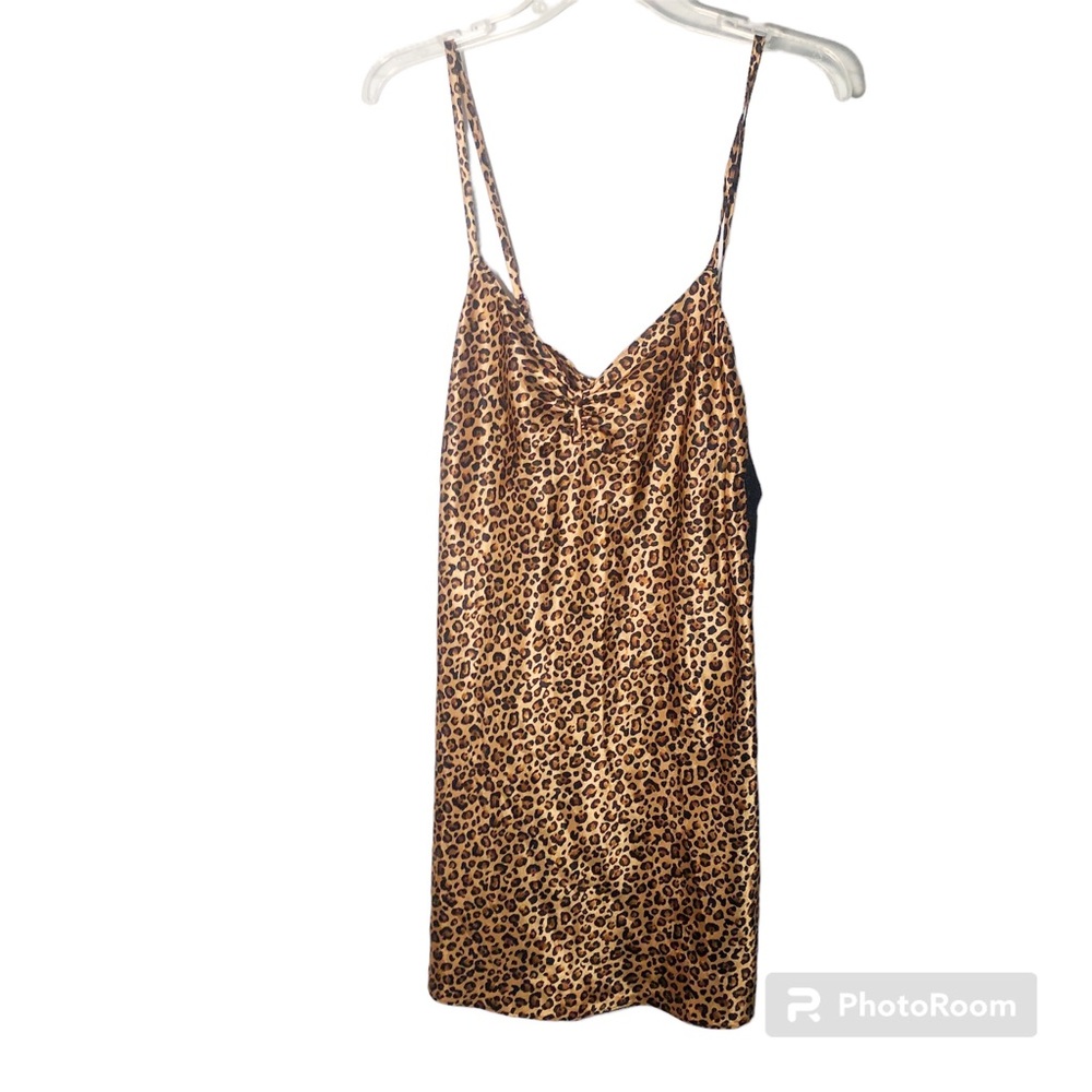 Leopard animal print slip dress lace side panel insert